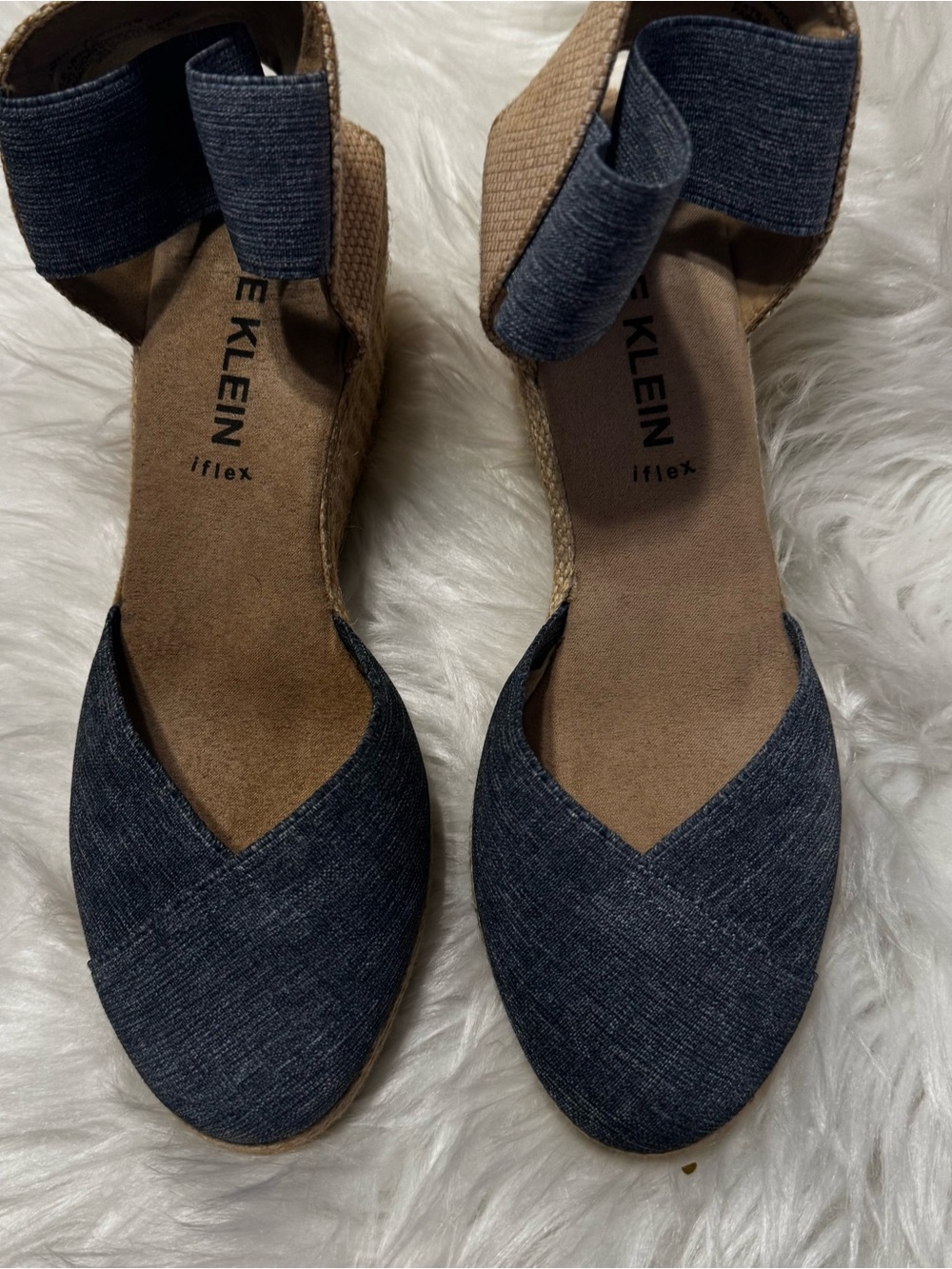 Anne Klein Iflex Navy Espadrille Wedge Sandals Size 7 1/2